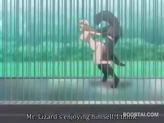 Krūtainas anime mīļotā cunt pavirši grūti līdz monstrs pie the zoo